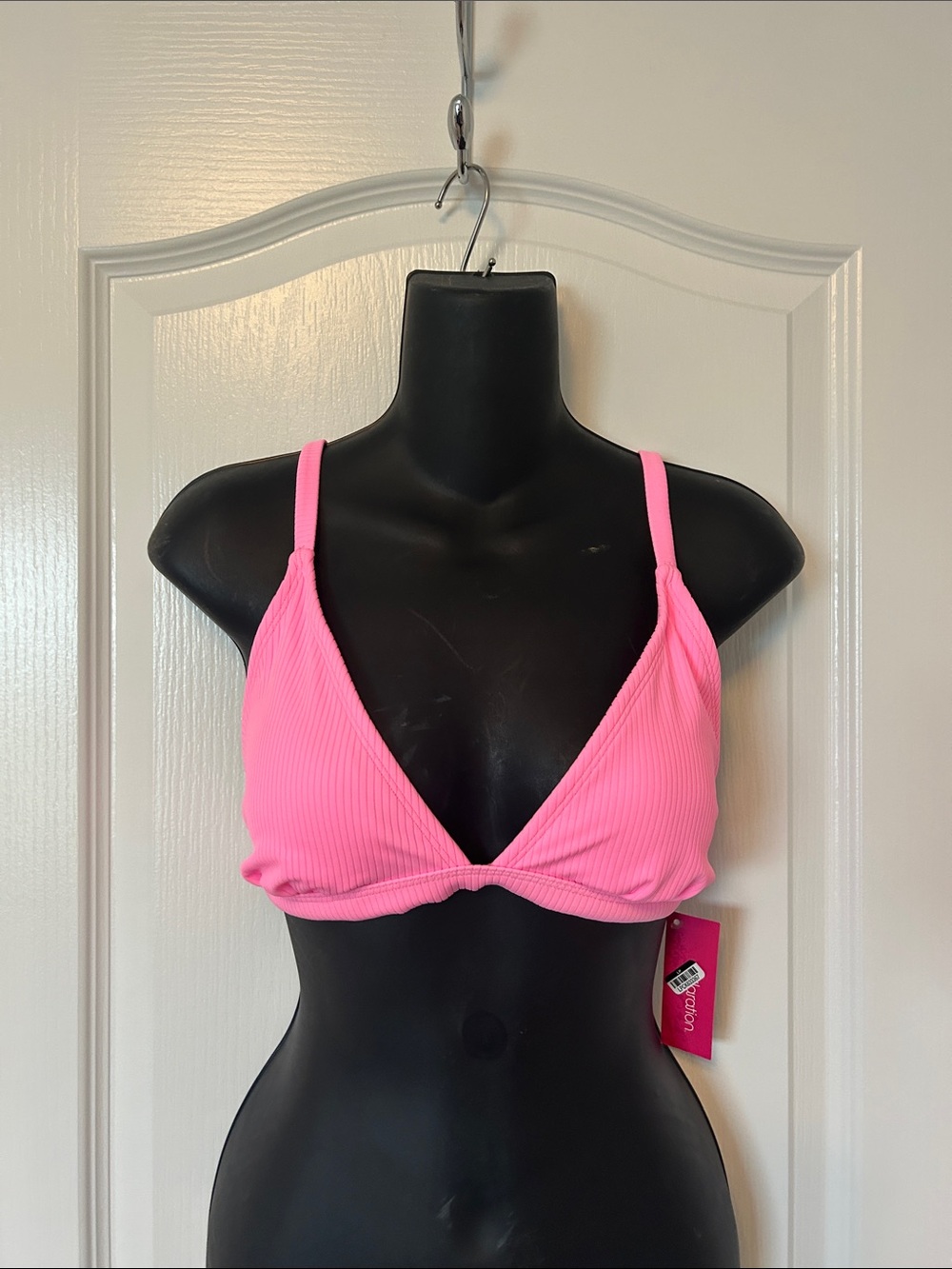 Xhilaration Hot Pink Ribbed Triangle‎ Bikini Top